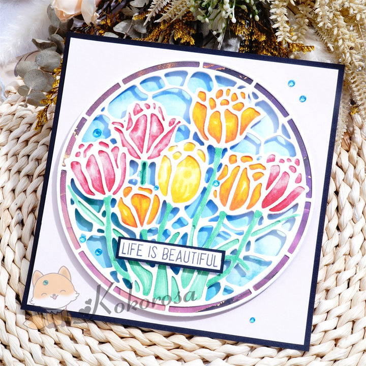 Kokorosa Metal Cutting Dies with Flower Round Frame Board