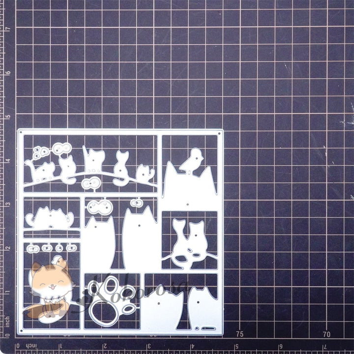 Kokorosa Metal Cutting Dies with Funny Cats Frame Board