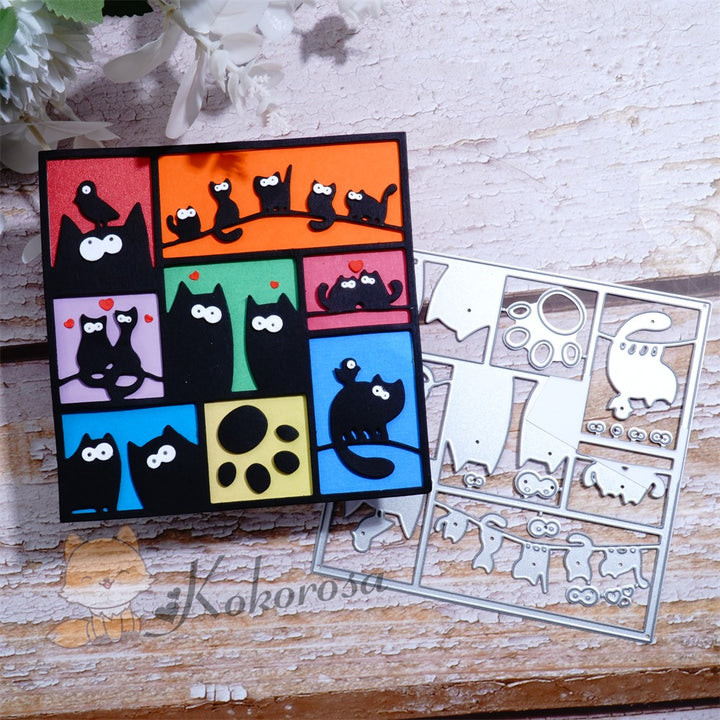 Kokorosa Metal Cutting Dies with Funny Cats Frame Board