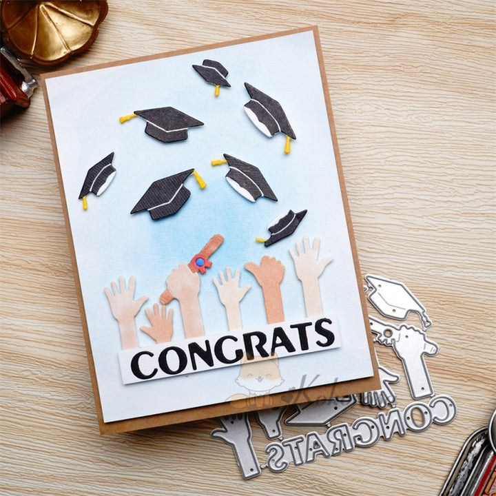 Kokorosa Metal Cutting Dies with Graduation Caps Raising Arms & "CONGRATS" Word