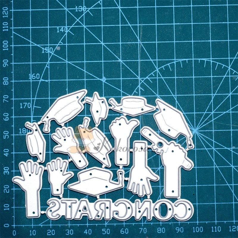 Kokorosa Metal Cutting Dies with Graduation Caps Raising Arms & "CONGRATS" Word