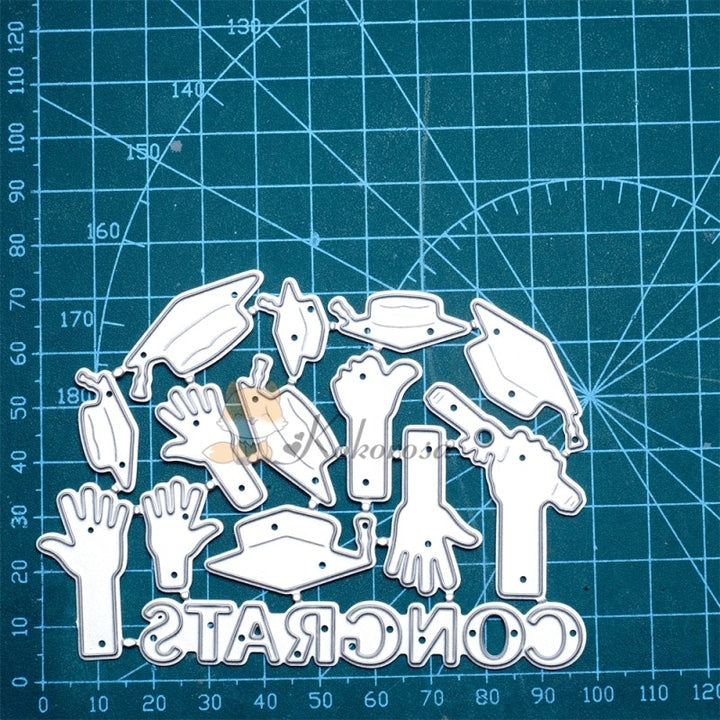 Kokorosa Metal Cutting Dies with Graduation Caps Raising Arms & "CONGRATS" Word