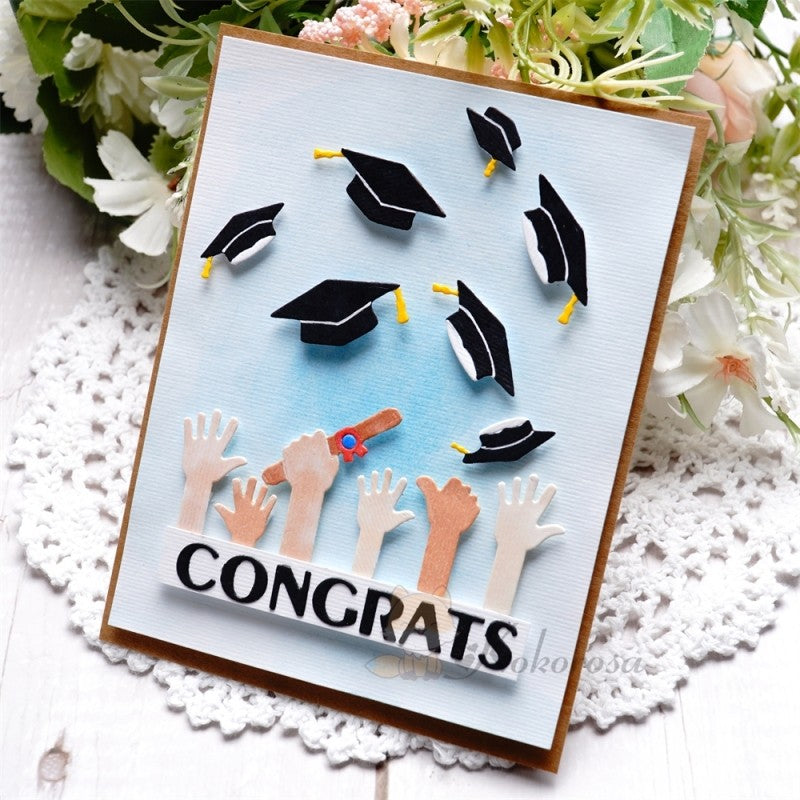 Kokorosa Metal Cutting Dies with Graduation Caps Raising Arms & "CONGRATS" Word