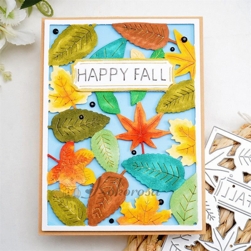 Kokorosa Metal Cutting Dies with "HAPPY FALL" & Leaves Frame Board