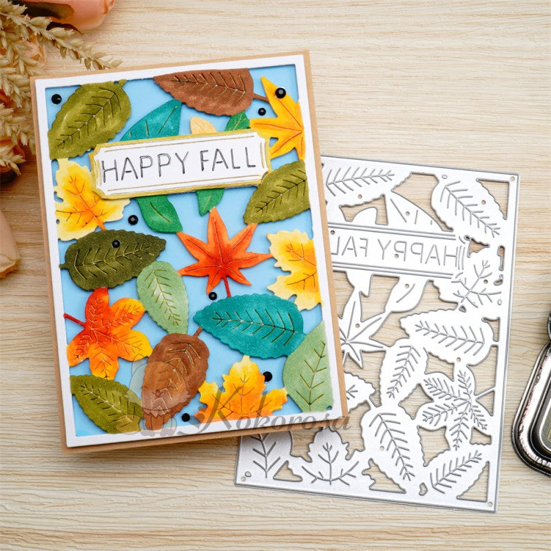 Kokorosa Metal Cutting Dies with "HAPPY FALL" & Leaves Frame Board