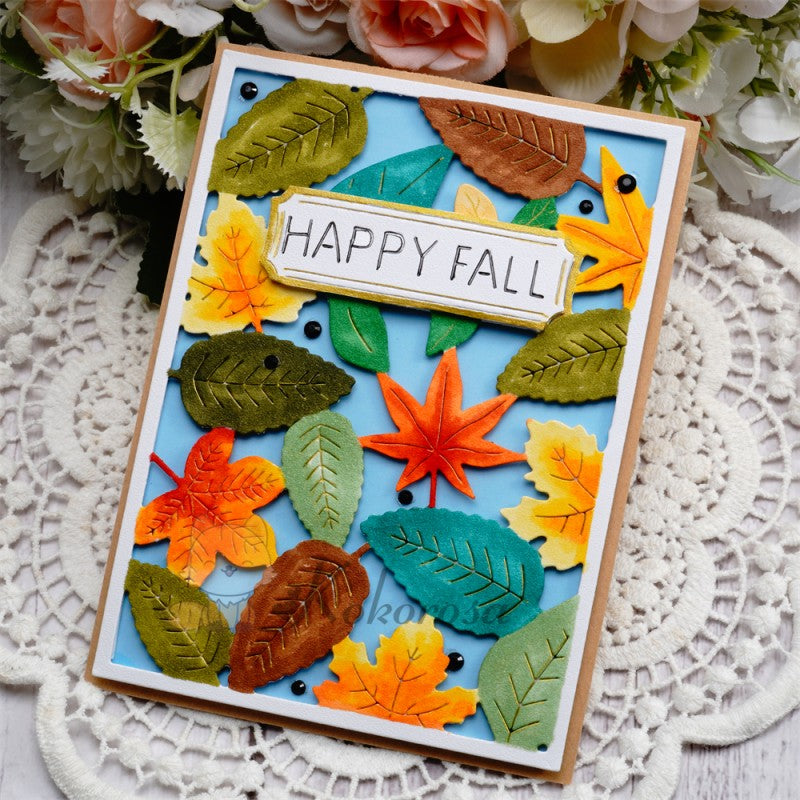 Kokorosa Metal Cutting Dies with "HAPPY FALL" & Leaves Frame Board