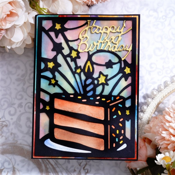 Kokorosa Metal Cutting Dies with "Happy Birthday" Word & Birthday Cake Background Board
