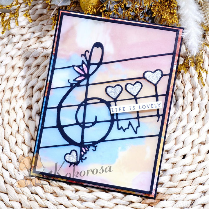 Kokorosa Metal Cutting Dies with Heart Music Notes & Staff Background Board