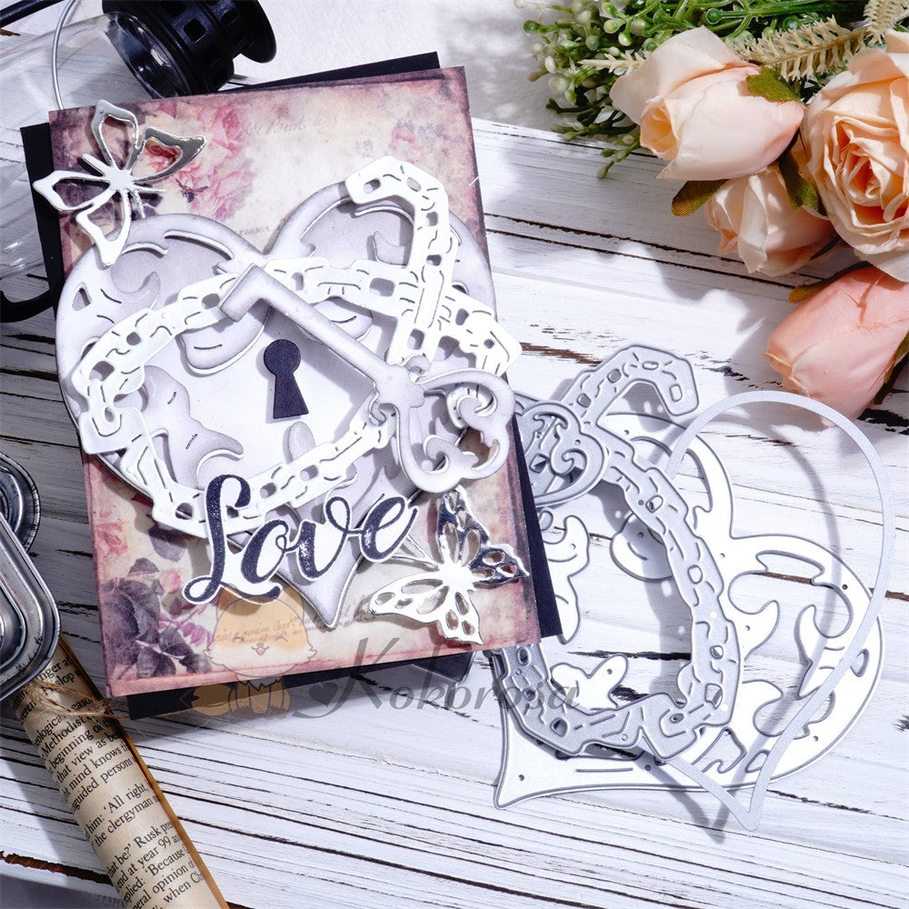 Kokorosa Metal Cutting Dies with Heart Shaped Lock & Chain