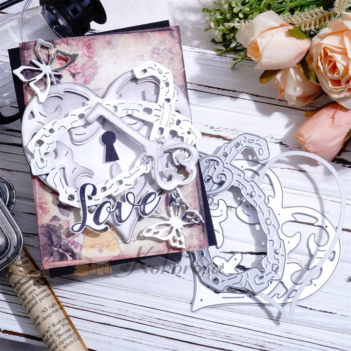 Kokorosa Metal Cutting Dies with Heart Shaped Lock & Chain