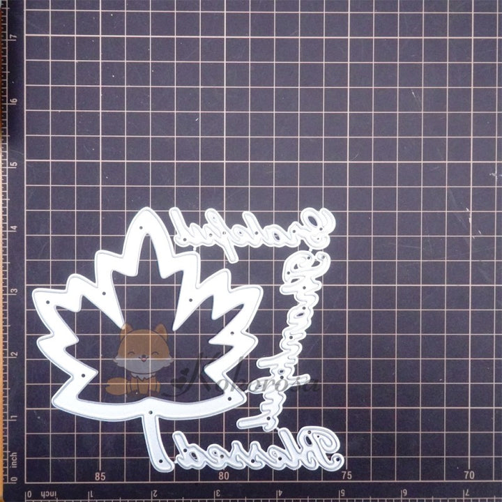 Kokorosa Metal Cutting Dies with Hollow Maple Leaf & "Thankful, Grateful, Blessed" Words