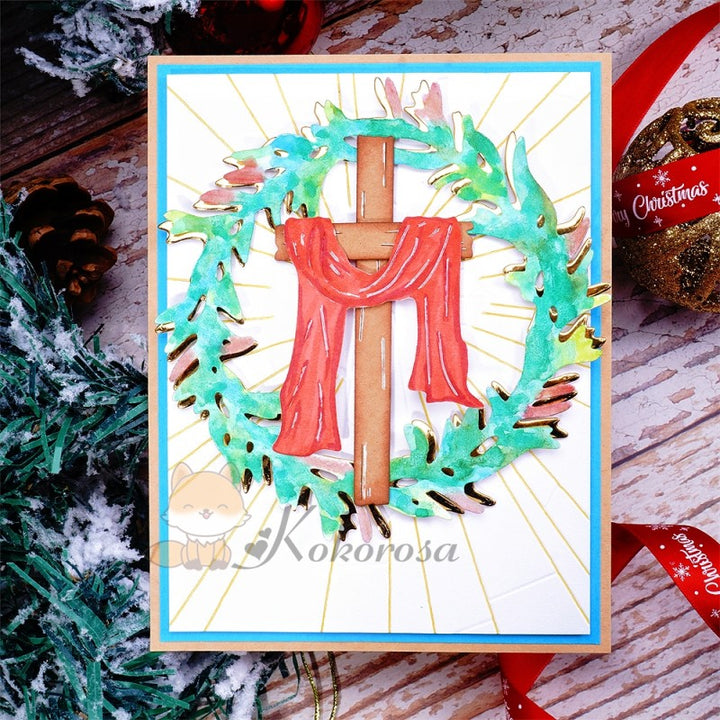 Kokorosa Metal Cutting Dies with Jesus Cross Wreath
