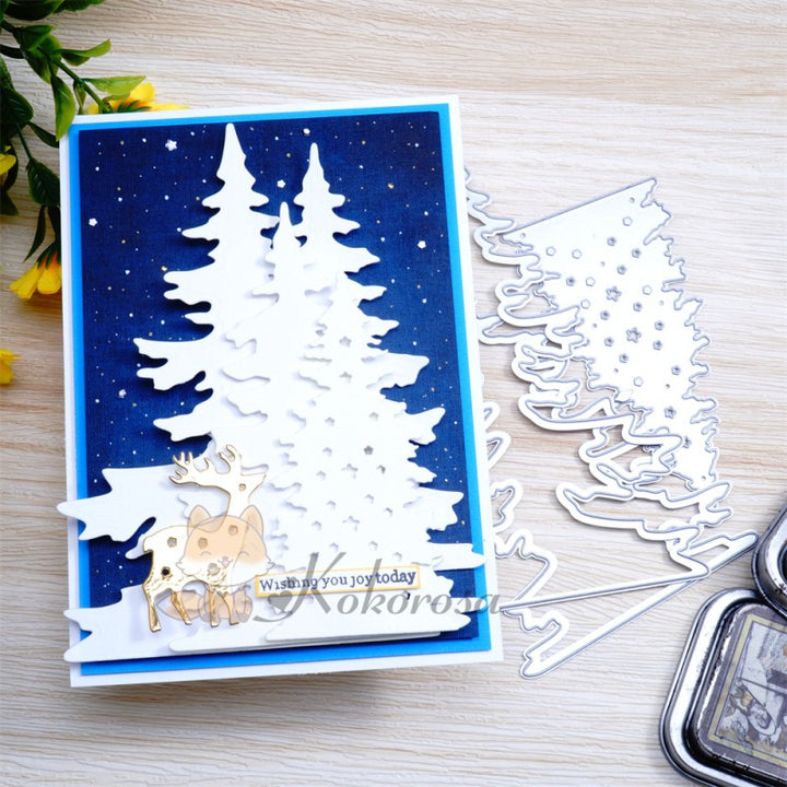 Kokorosa Metal Cutting Dies with Layered Snowy Trees & Reindeer