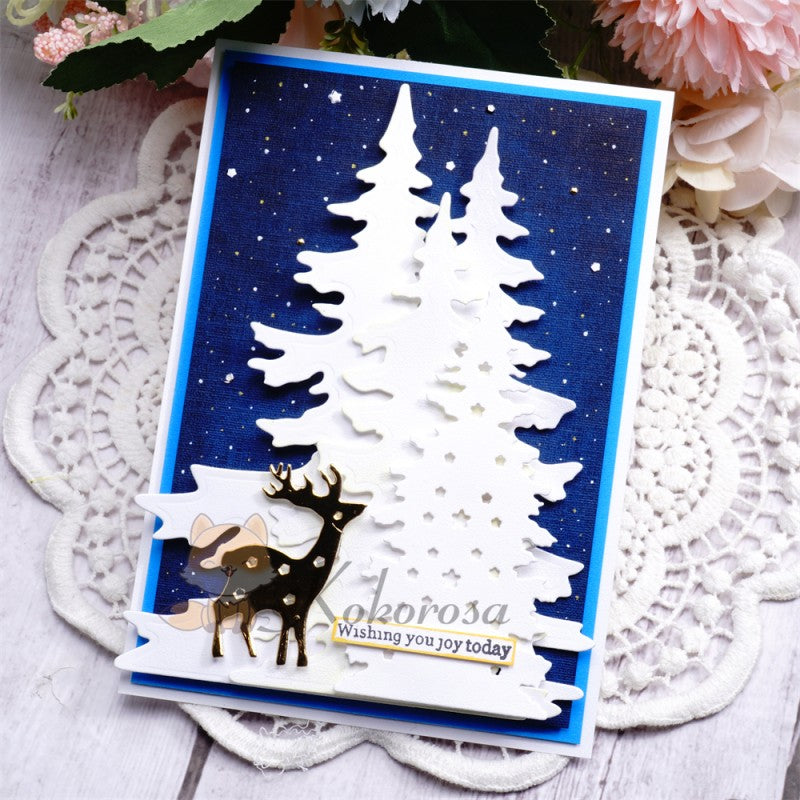 Kokorosa Metal Cutting Dies with Layered Snowy Trees & Reindeer