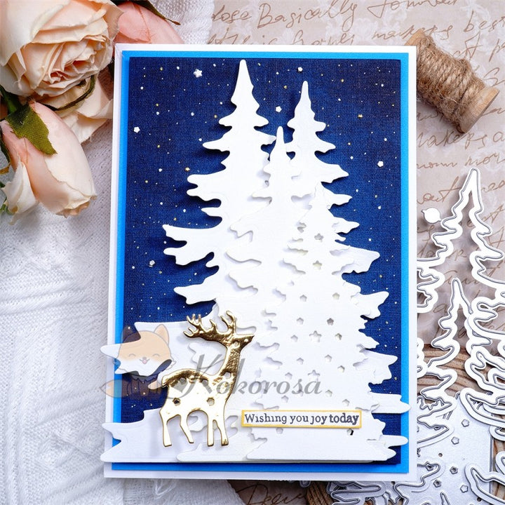 Kokorosa Metal Cutting Dies with Layered Snowy Trees & Reindeer