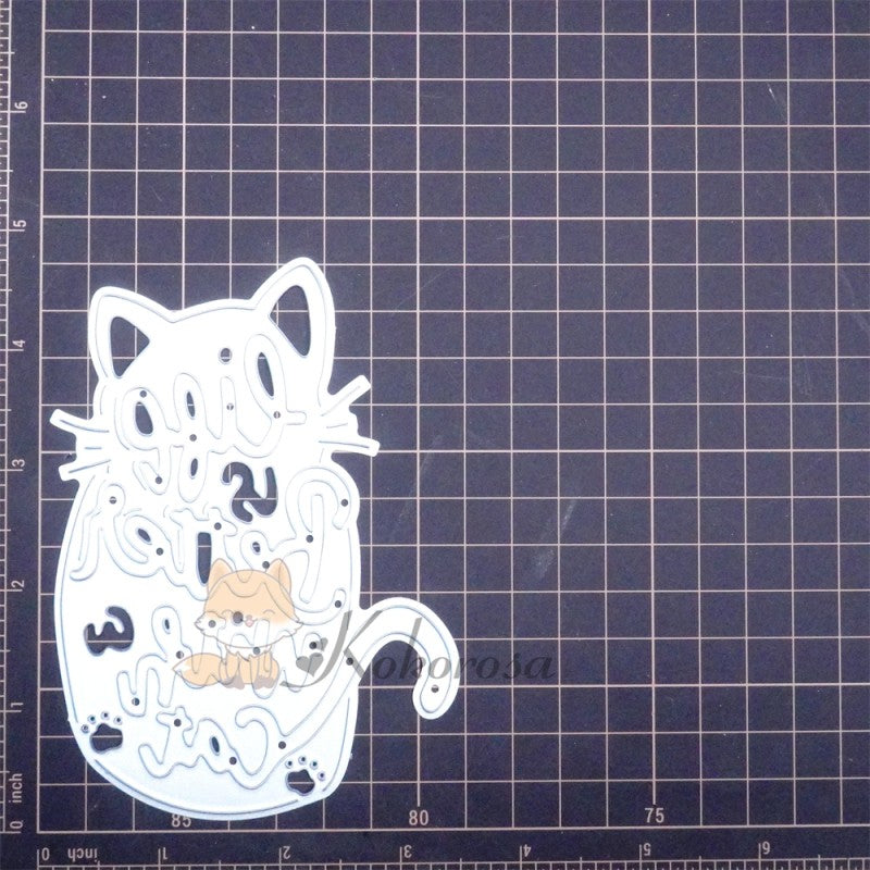 Kokorosa Metal Cutting Dies with "Life is Better with Cat" Word Cat Shaped Board