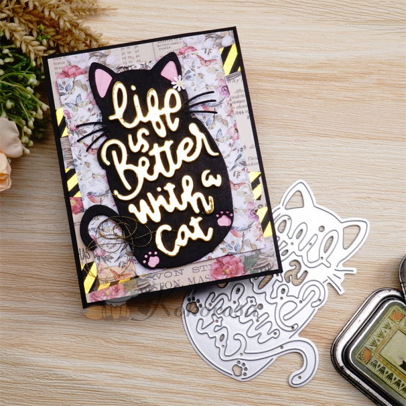 Kokorosa Metal Cutting Dies with "Life is Better with Cat" Word Cat Shaped Board