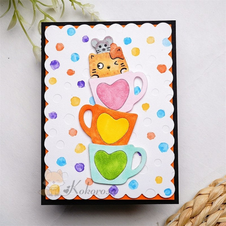 Kokorosa Metal Cutting Dies with Mouse & Cat in Stacked Mugs