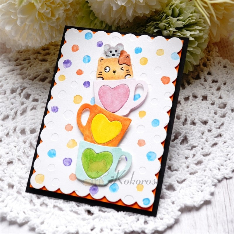 Kokorosa Metal Cutting Dies with Mouse & Cat in Stacked Mugs