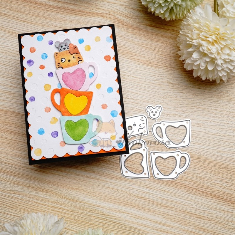Kokorosa Metal Cutting Dies with Mouse & Cat in Stacked Mugs