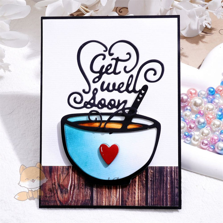 Kokorosa Metal Cutting Dies with Mug & "get well soon" Word