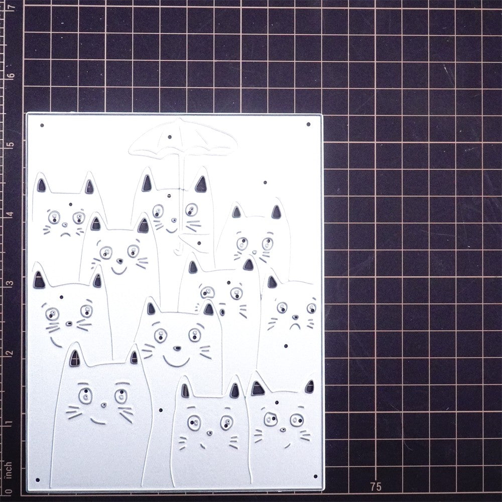 Kokorosa Metal Cutting Dies with Multi-Cats Holding an Umbrella Background Board