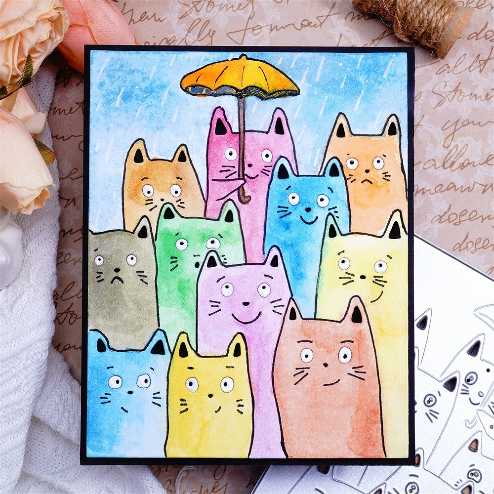 Kokorosa Metal Cutting Dies with Multi-Cats Holding an Umbrella Background Board