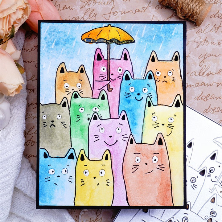 Kokorosa Metal Cutting Dies with Multi-Cats Holding an Umbrella Background Board
