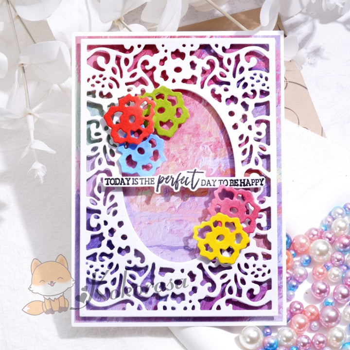 Kokorosa Metal Cutting Dies with Oval Centered Flowers Background Board