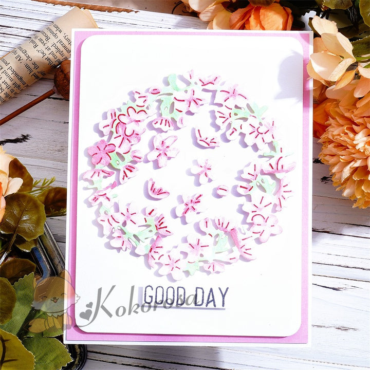 Kokorosa Metal Cutting Dies with Petals Wreath Frame Board