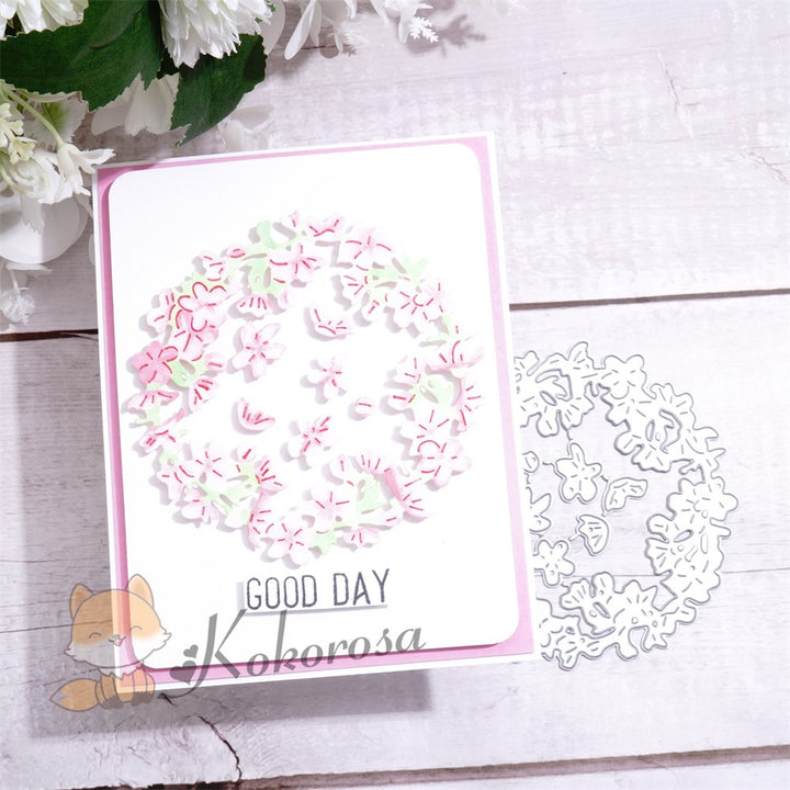 Kokorosa Metal Cutting Dies with Petals Wreath Frame Board