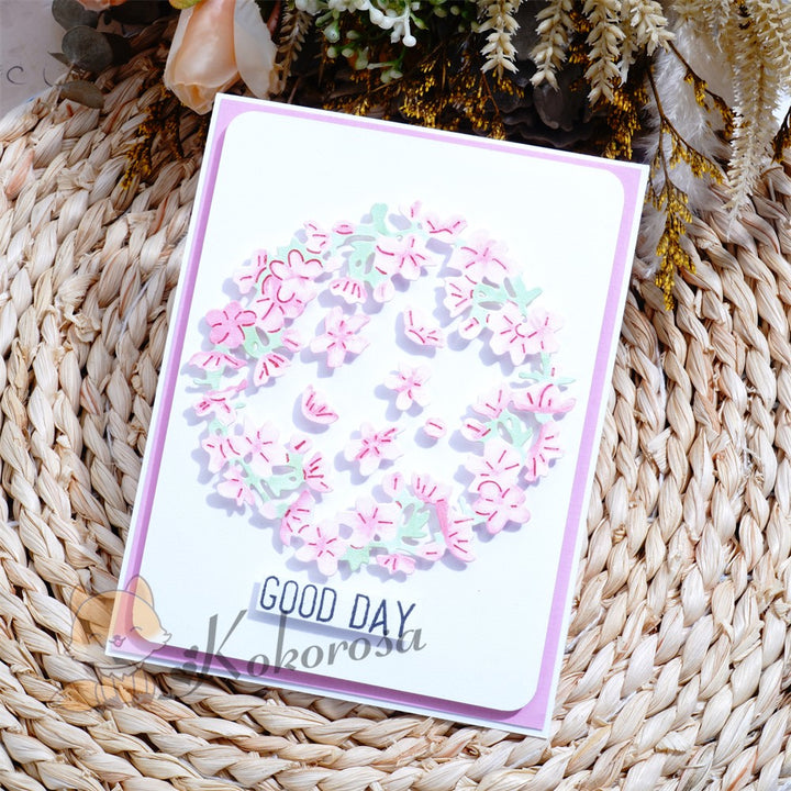 Kokorosa Metal Cutting Dies with Petals Wreath Frame Board