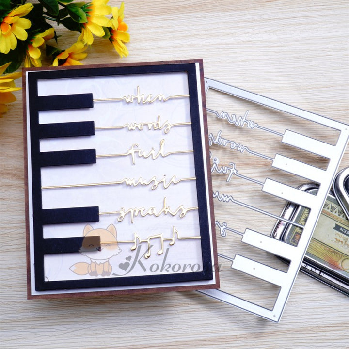 Kokorosa Metal Cutting Dies with Piano Background Board & "when words fail music speaks" Word