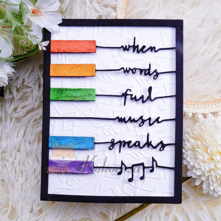 Kokorosa Metal Cutting Dies with Piano Background Board & "when words fail music speaks" Word