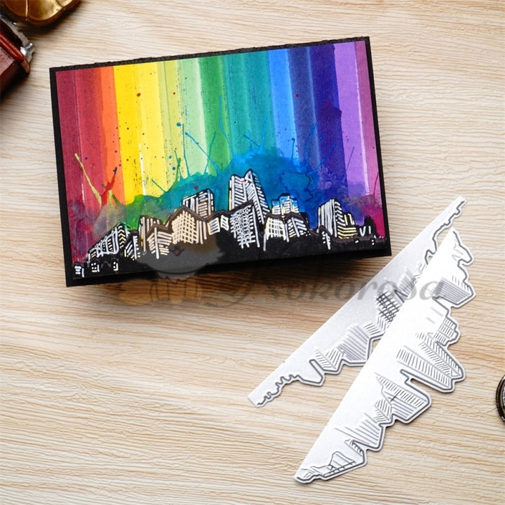 Kokorosa Metal Cutting Dies with Row of Tall Buildings Border Board