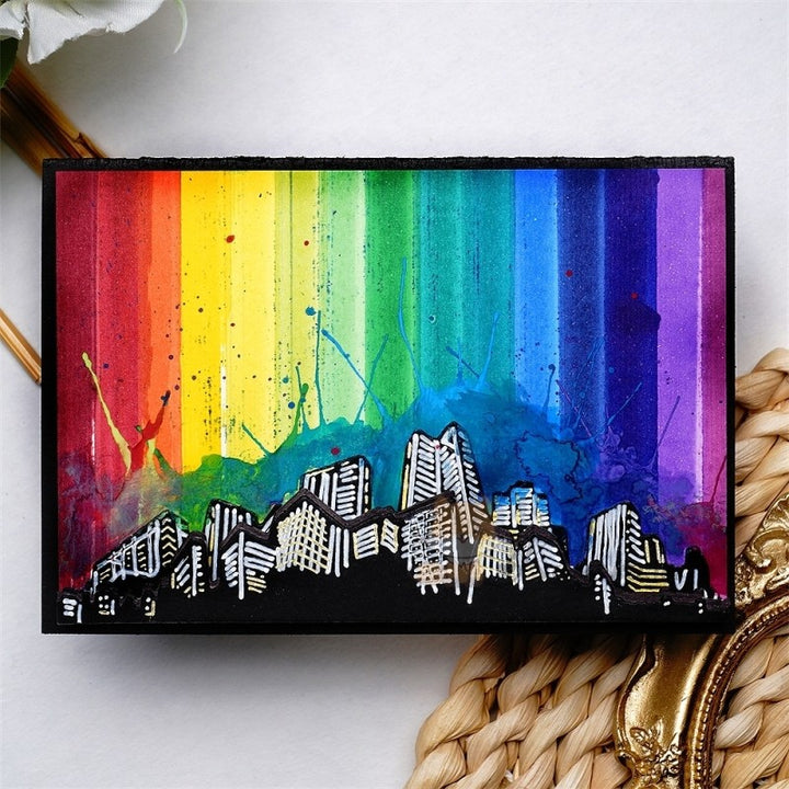 Kokorosa Metal Cutting Dies with Row of Tall Buildings Border Board