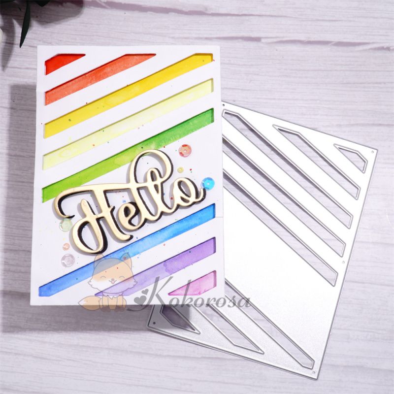 Kokorosa Metal Cutting Dies with Slanted Hollow Lines Background Board