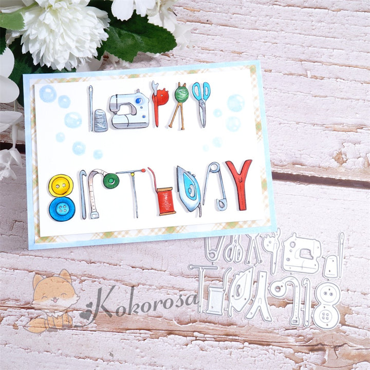 Kokorosa Metal Cutting Dies with Tailor Theme "HAPPY BIRTHDAY"