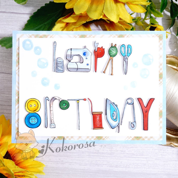 Kokorosa Metal Cutting Dies with Tailor Theme "HAPPY BIRTHDAY"