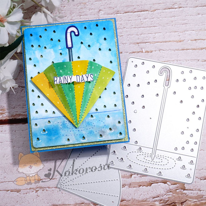 Kokorosa Metal Cutting Dies with Umbrella & Raindrop Background Board