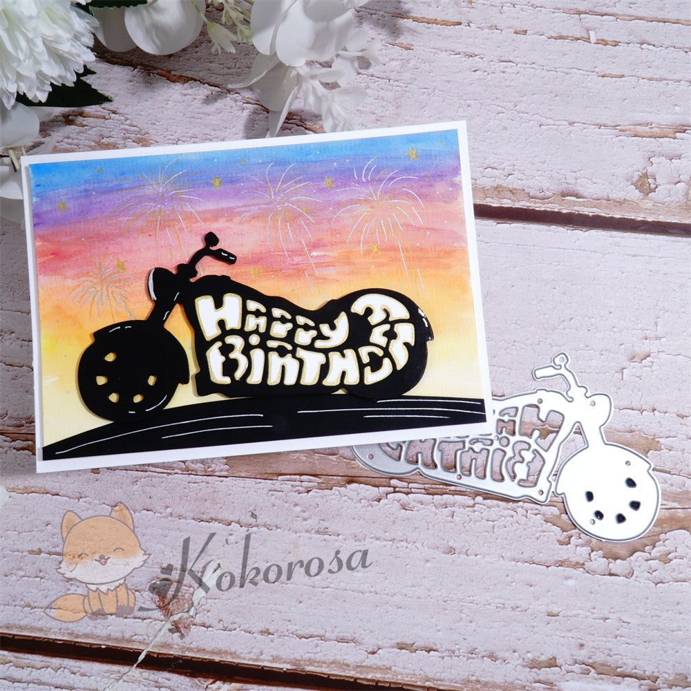 Kokorosa Metal Cutting Dies with Motorcycle Theme "HAPPY BIRTHDAY"