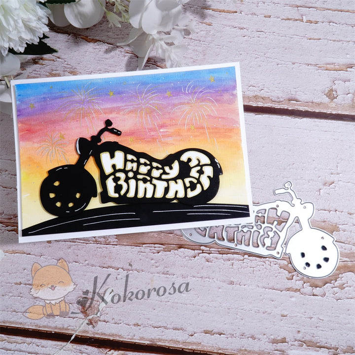 Kokorosa Metal Cutting Dies with Motorcycle Theme "HAPPY BIRTHDAY"