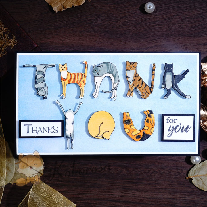 Kokorosa Metal Cutting Dies with Yoga Cats "HAPPY BIRTHDAY" Words