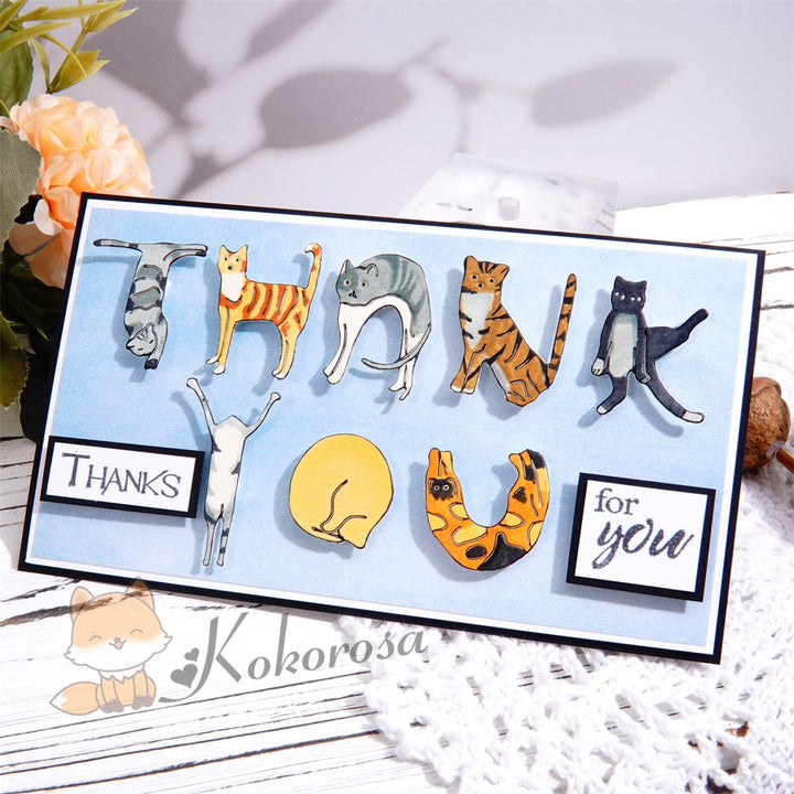 Kokorosa Metal Cutting Dies with Yoga Cats "HAPPY BIRTHDAY" Words