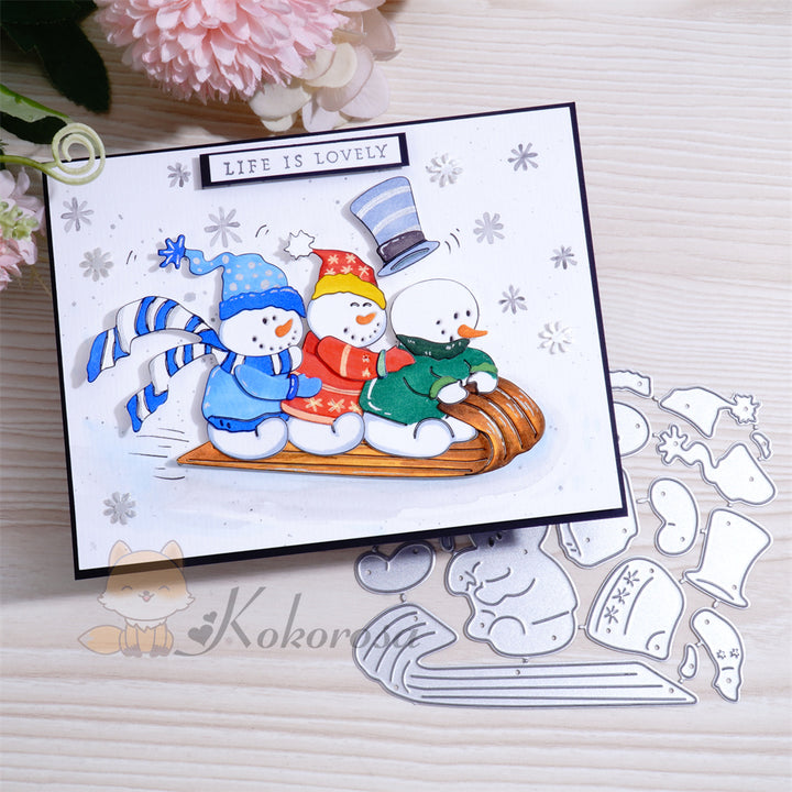 Kokorosa Metal Cutting Dies with Snowman Sled Skiing