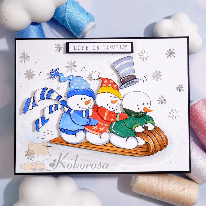 Kokorosa Metal Cutting Dies with Snowman Sled Skiing