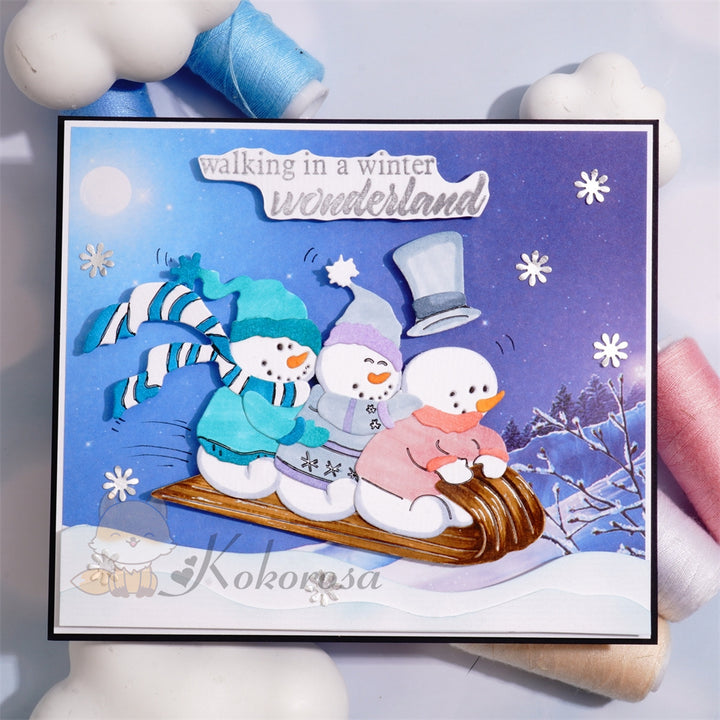 Kokorosa Metal Cutting Dies with Snowman Sled Skiing