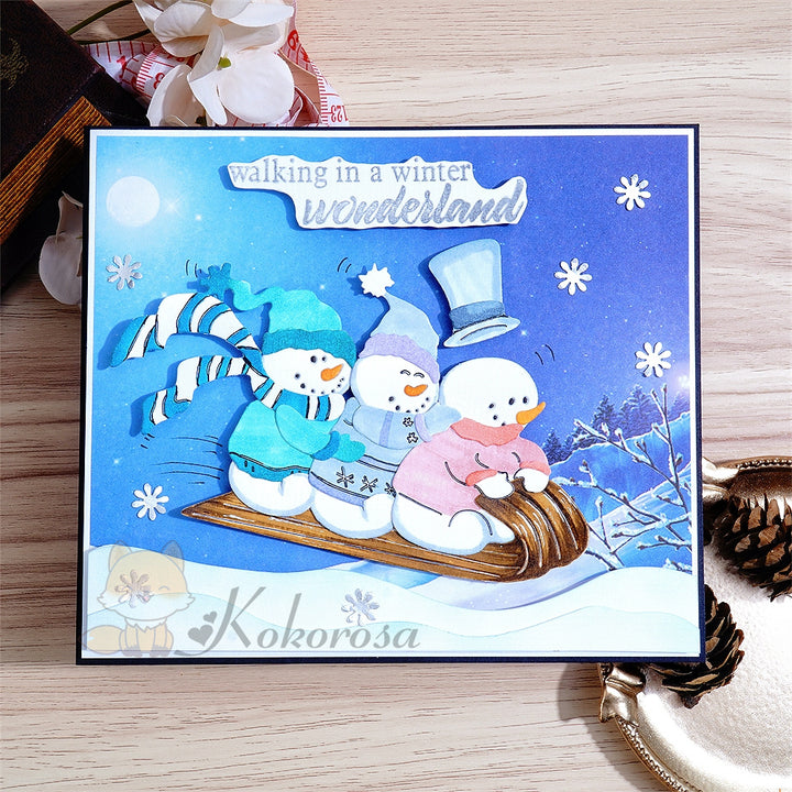 Kokorosa Metal Cutting Dies with Snowman Sled Skiing