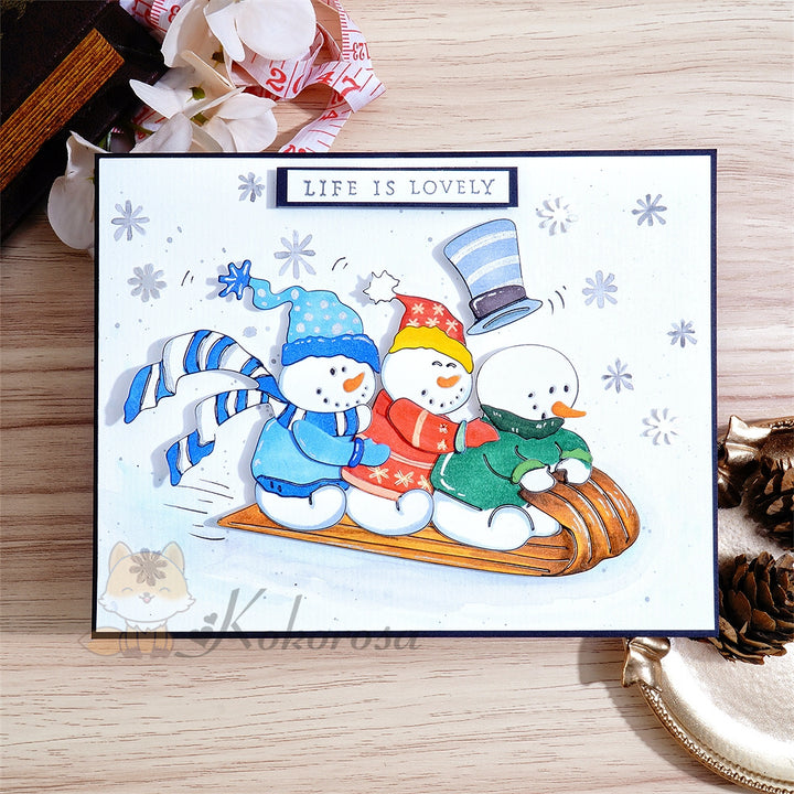Kokorosa Metal Cutting Dies with Snowman Sled Skiing