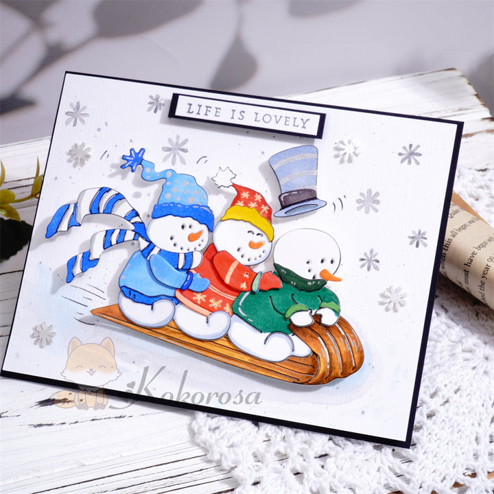 Kokorosa Metal Cutting Dies with Snowman Sled Skiing